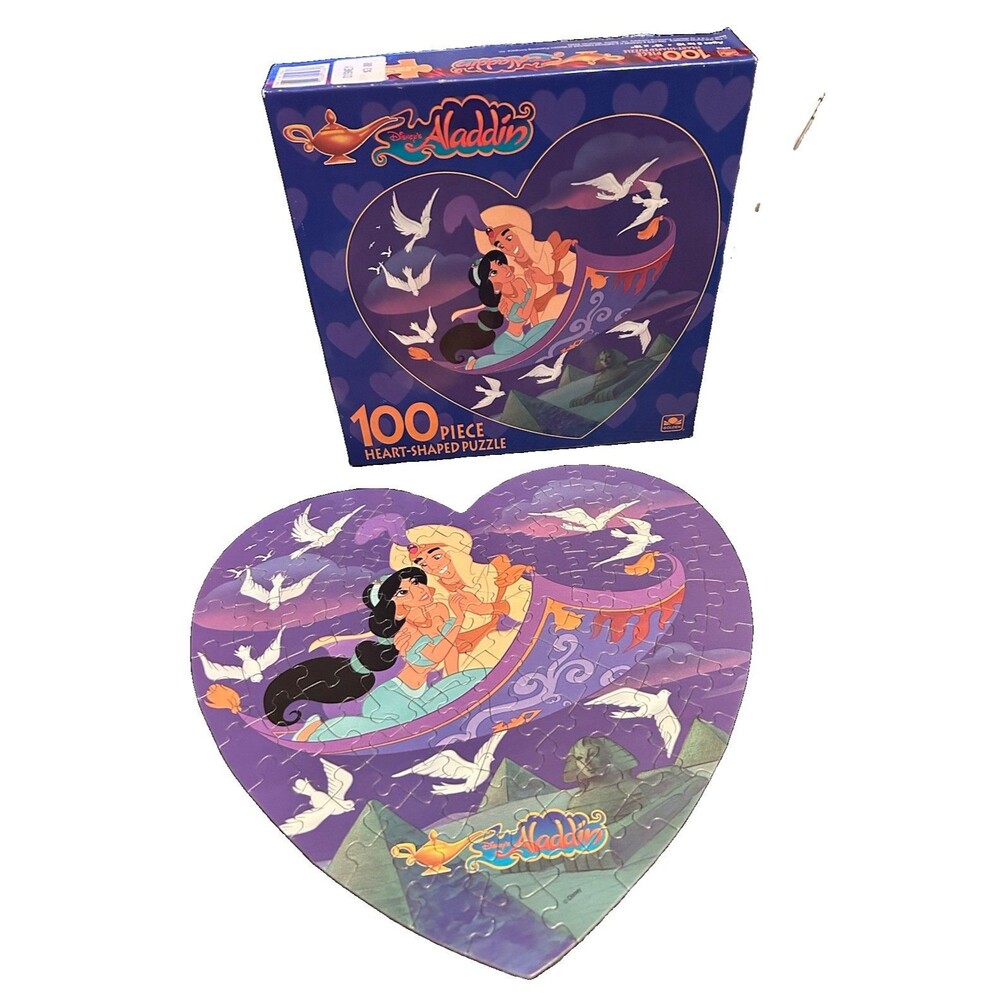 Vtg Golden Disney's Aladdin Heart Shaped 100 Piece Puzzle Complete Collectible